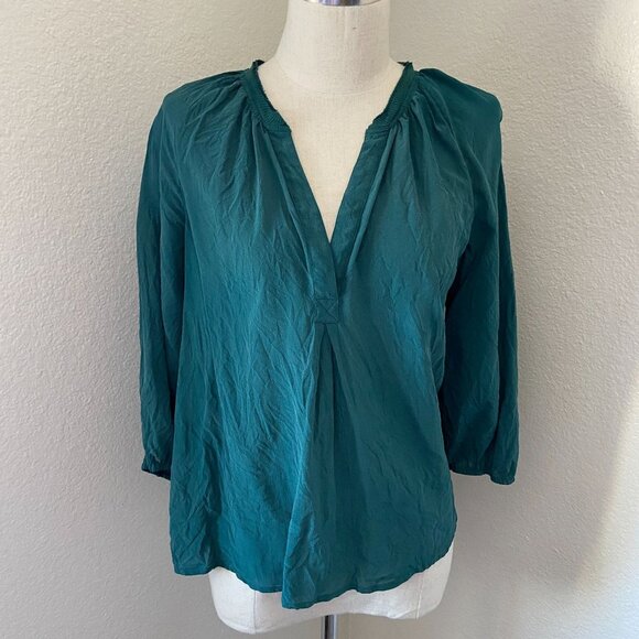 Joie Silk Popover Blouse Round Split Neckline Lightweight Airy Green M - Picture 1 of 6